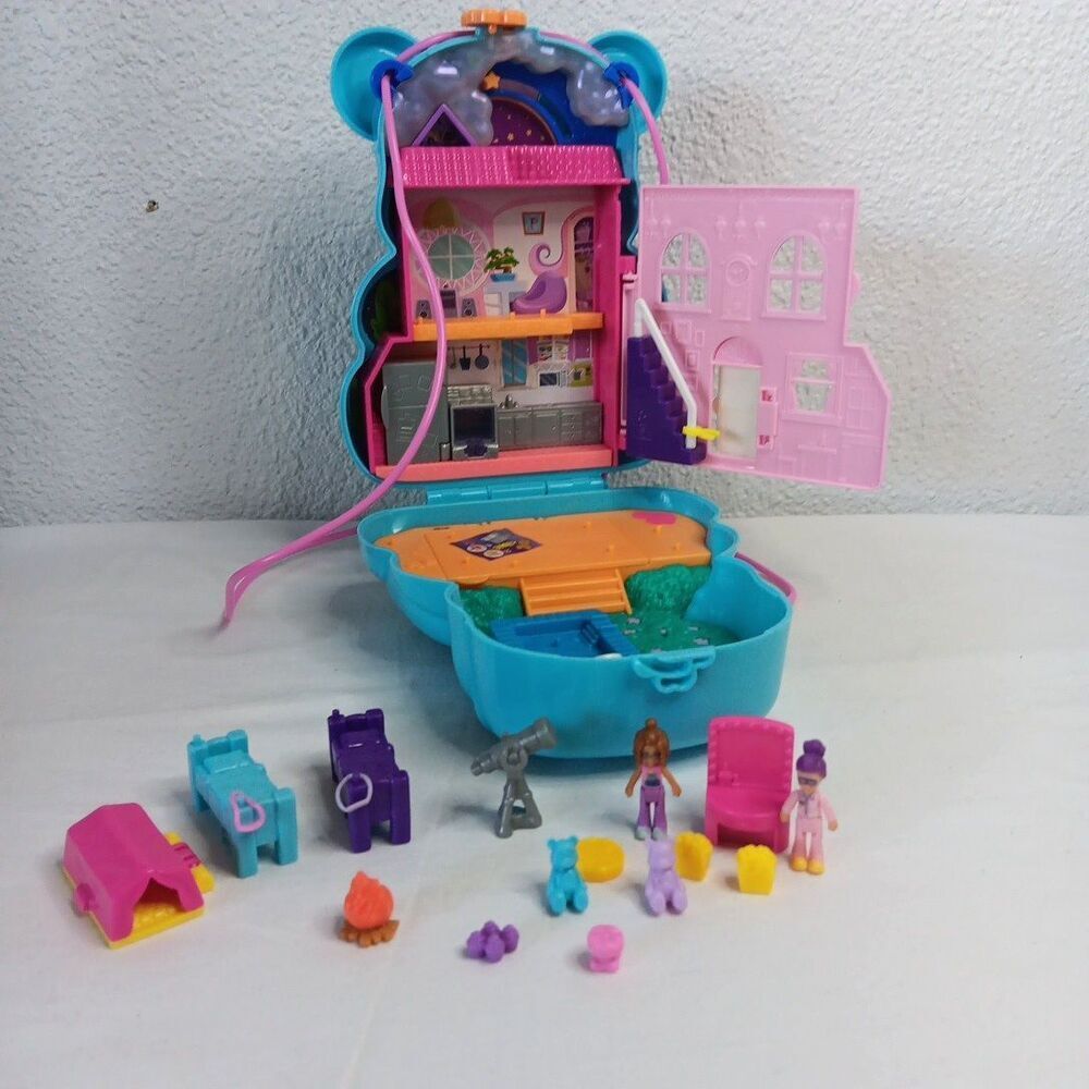 Polly Pocket Teddy Bear Purse Compact Shakable Glitter Wearable Toy Miniature